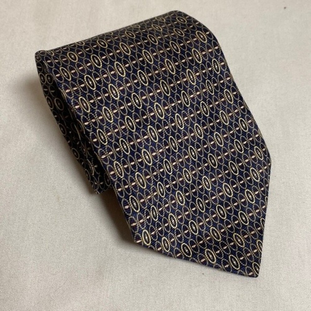 silk mens tie Alexander Julian dark oval pattern korea geometric zig zag